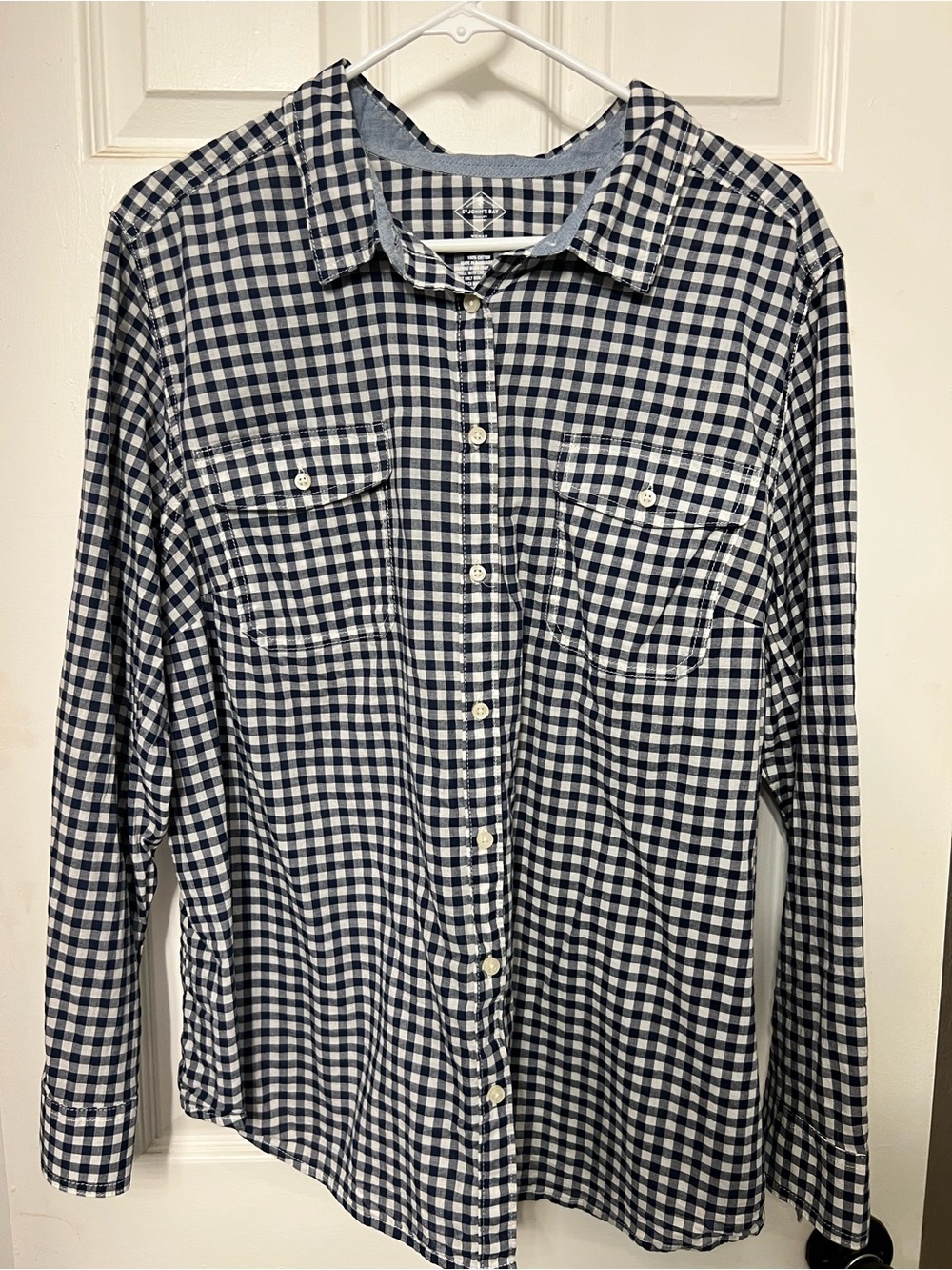 St. John's Bay Navy and White Gingham Button-Down Shirt